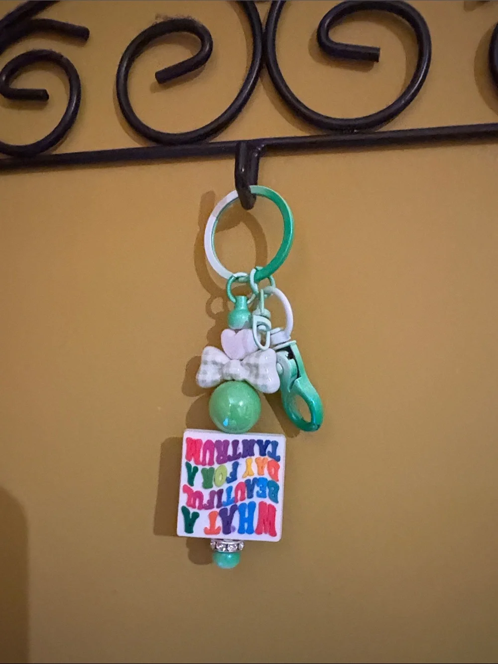 🆕 Green 'What a Beautiful Day for a Tantrum Bag Charm Keychain Clip
